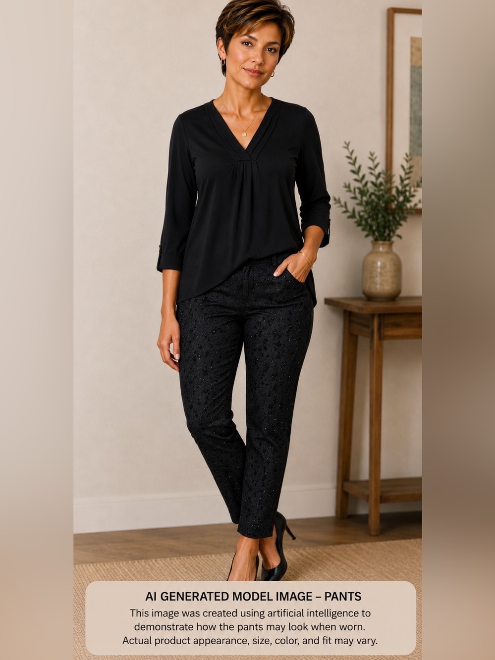 NWT Peck & Peck Tummy Control Aruba Blues Jeans Pants Black Rhinestones Size 14